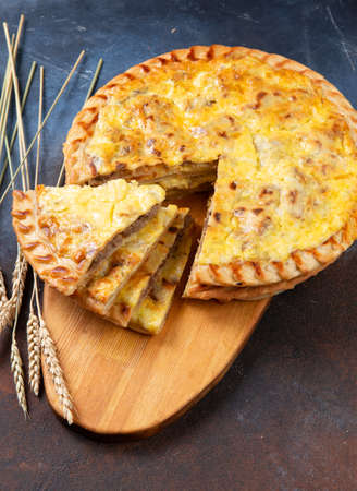 National traditional Caucasian food: Ossetian pies, khachapuri, chudu Selective focus