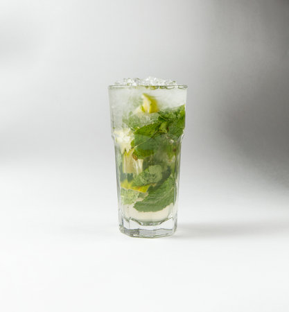 Classic mojito cocktail. On a light background. selective focus.の写真素材