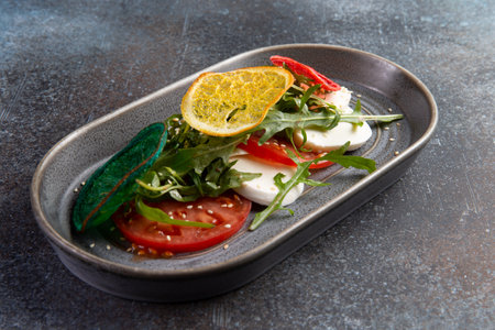 Tomatoes and cheese. Caprese in a bowl. selective focus.