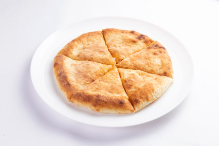 Traditional cheese pie. Khachapuri. On a white background. selective focus.の写真素材