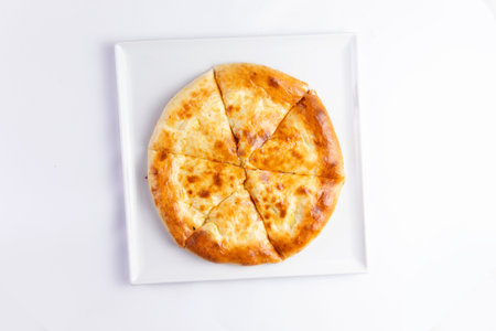 Traditional cheese pie. Khachapuri. On a white background. selective focus.の写真素材