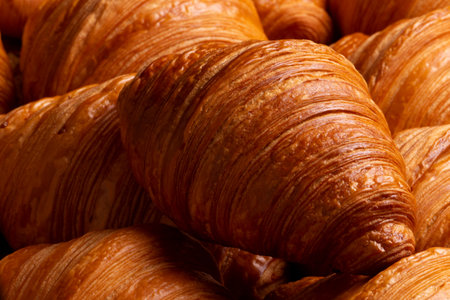 Delicious croissants. Fresh from the oven. Close-up. Selective focus.