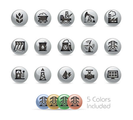 Energy Icons  Metal Round Series - The vector file includes 5 color versions for each icon in different layers.のイラスト素材