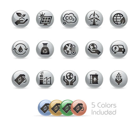 Ecology and Renewable Energy Icons  Metal Round Series - The vector file includes 5 color versions for each icon in different layers.のイラスト素材