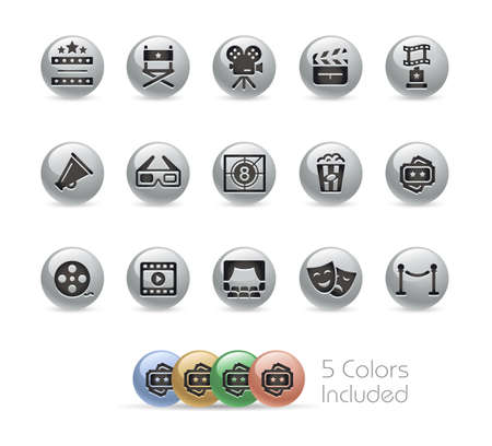 Film Industry and cinema Icons  Metal Round Series - The vector file includes 5 color versions for each icon in different layers.のイラスト素材