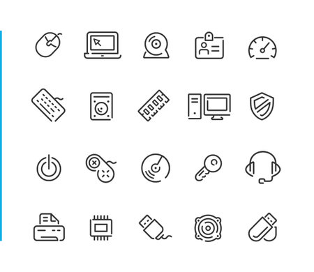 Computer and Devices Icons - Blue Line Series - Vector line icons for your digital or print projects.のイラスト素材
