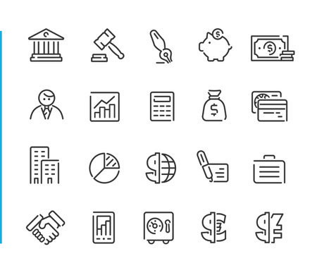 Business and Finance Icons - Blue Line Series - Vector line icons for your digital or print projects.のイラスト素材