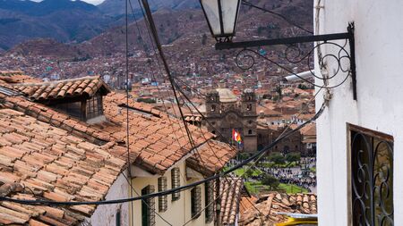 Panoramic view of the central square of Cusco in the center of Cusco Peruの写真素材
