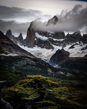Rocky snowy mountain peaks with amazing view. Fitz Roy in Argentinaの写真素材
