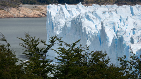 Impressive horizontal photo of the Perito Moreno Glacier located in the Andes Mountains in Patagonia Argentinaの写真素材