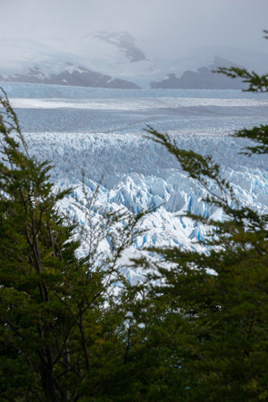 Impressive vertical photo of the Perito Moreno Glacier located in the Andes Mountains in Patagonia Argentinaの写真素材