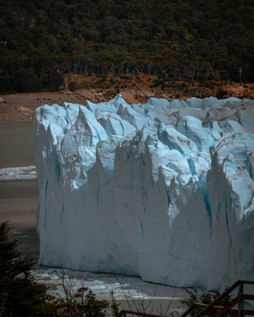 Impressive vertical photo of the Perito Moreno Glacier located in the Andes Mountains in Patagonia...