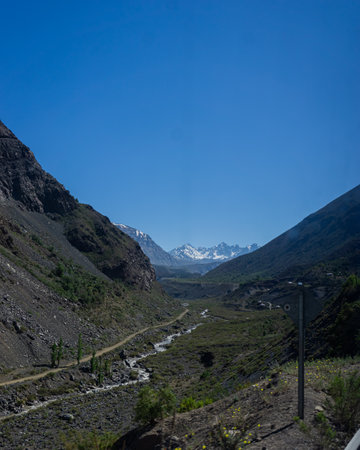 Wonderful route in the Cajon del Maipo, Maipo valley, in the Andes Mountains Chileの写真素材