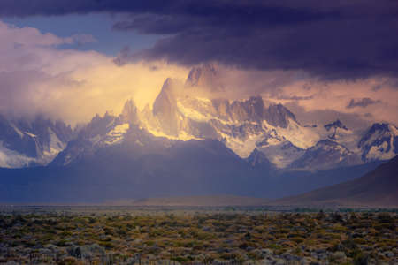 Rocky snowy mountain peaks with amazing view. Fitz Roy in Argentinaの写真素材