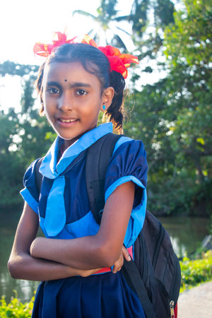 indian Rural School Girl Looking at cameraの写真素材