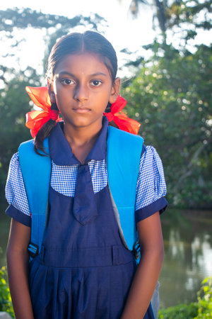 indian Rural School Girl Looking at cameraの写真素材