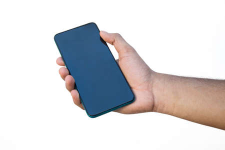 Hand holding of a mobile phoneの写真素材
