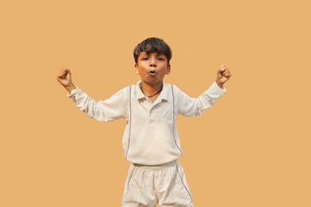 A boy celebration taking a catch During a Cricket Gameの写真素材