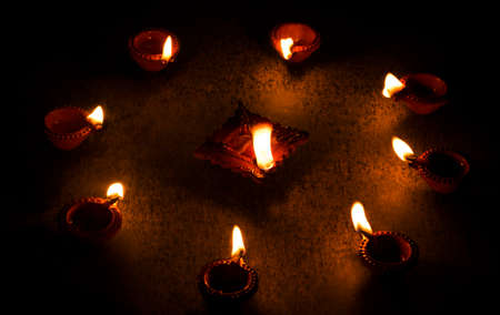 Diwali lights with diyas oil lampsの写真素材