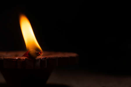 Close-Up Of Diya on black backgroundの写真素材