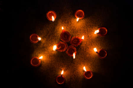 Diwali lights with diyas oil lampsの写真素材