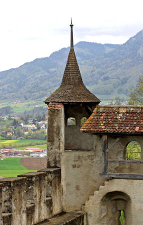 The Castle of GruyÃ¨res (chÃ¢teau de GruyÃ¨res), located in the medieval town of GruyÃ¨res, Fribourg, is one of the most famous in Switzerland.の写真素材