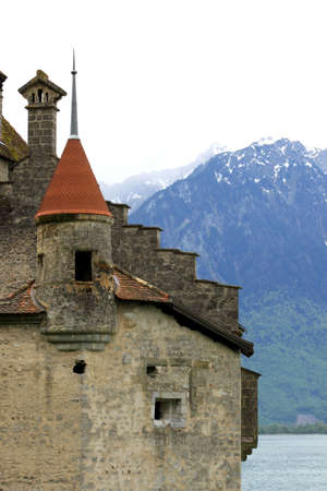 Chillon castle on the bank of lake of Geneva の写真素材
