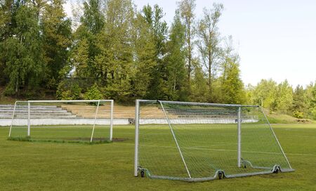 Soccer goalposts, Football goal and pitchの写真素材