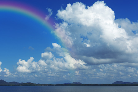 Blue sky with rainblowの写真素材