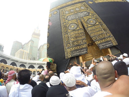 MECCA, SAUDI ARABIA, April 13 2017 -Close Up Kaabah Haram Mosque in Mecca.のeditorial素材