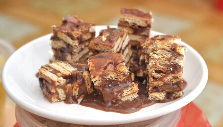 Batik cake (Kek batik) Malaysian fridge cake dessertの写真素材