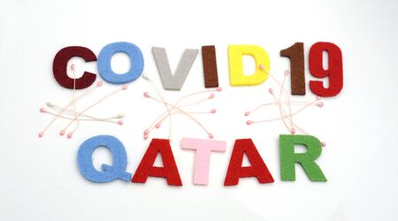 CONCEPT COVID-19 PENDAMIC  The coronavirus COVID-19 is affecting 210 countries include Qatar. White background and some blur effect. Colourful felt Text .の写真素材