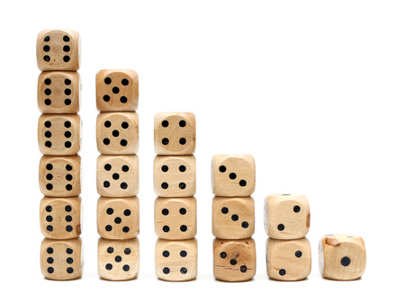 Wooden Dice on a White Backgroundの写真素材
