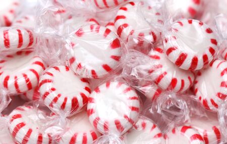 A background of peppermint candies
