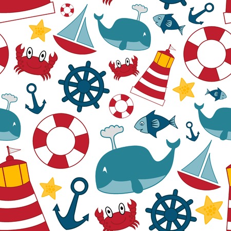 Seamless Nautical Themed Backgroundのイラスト素材