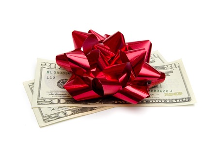 Money for Christmas on a White Backgroundの写真素材
