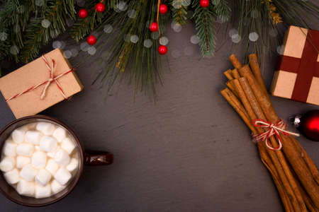 Christmas Themed Background on Slate Chalkboardの写真素材