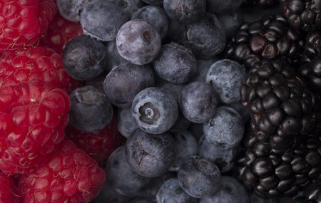 A Background of the Fruits of the Forest : Raspberries, Blueberries and Blackberriesの写真素材