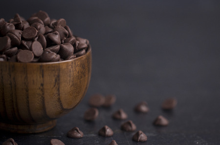A Bowl of Chocolate Chips on a Slate Countertop