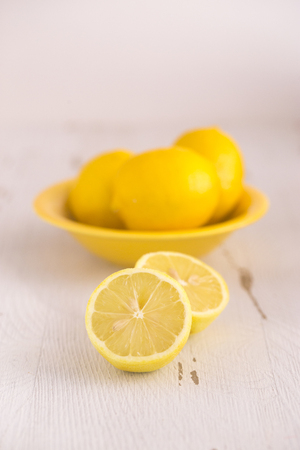 Lemons on a Distressed White Table の写真素材