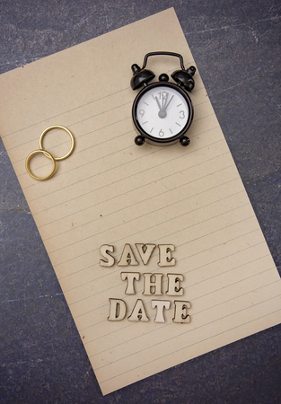 Save the Date Invitation  with Wedding Ringsの写真素材