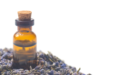 Lavender Essential Oil in a Corked Bottleの写真素材