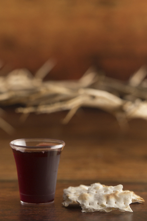 Christian Communion on a Wooden Table