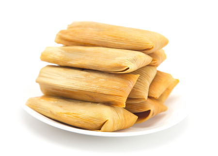 Homemade Wrapped Tamales Isolated on a White Backgroundの写真素材