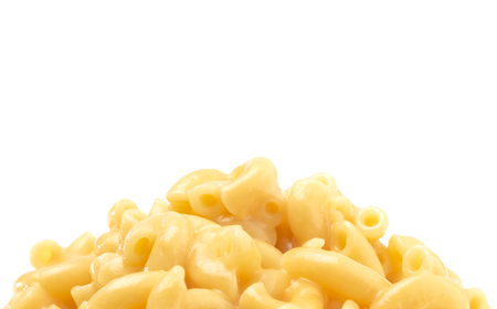 Classic Stovetop Macaroni and Cheese on a White Backgroundの写真素材