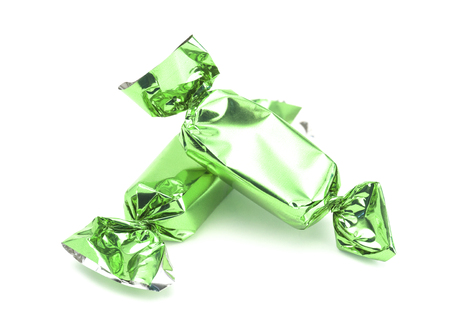 Green Wrapped Candy on a White Backgroundの写真素材
