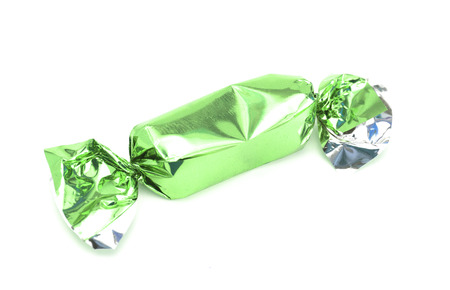 Green Wrapped Candy on a White Backgroundの写真素材