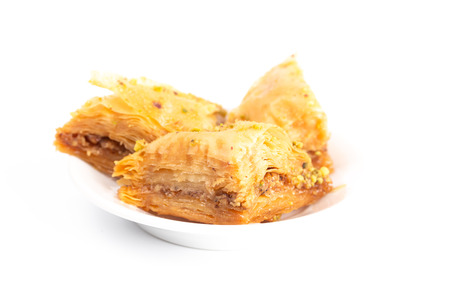 Sweet Classic Baklava on a White Backgroundの写真素材