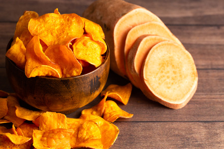 Healthy Potato Chips Made with Sweet Potatoes an Alternative to Classic Chipsの写真素材