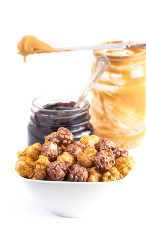 Peanut Butter and Jelly Popcorn on a White Backgroundの写真素材